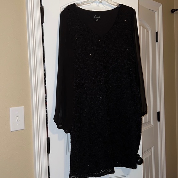 connected apparel Dresses & Skirts - NWOT black long sleeve dress; lace and sequin overlay, sheer sleeves
